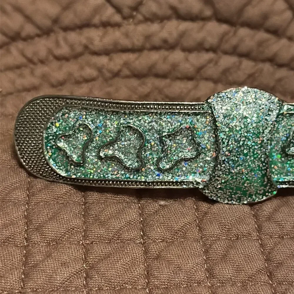 Vintage NATIVE AMERICAN NAVAJO STERLING SILVER Barette Turquoise Sparkle